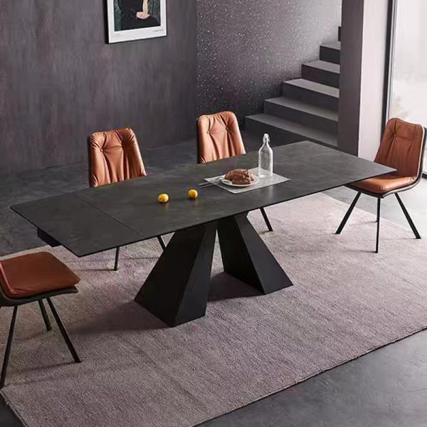 Contemporary Extendable Dining Room Table Ceramic Marble Top Dining Table With Metal Legs