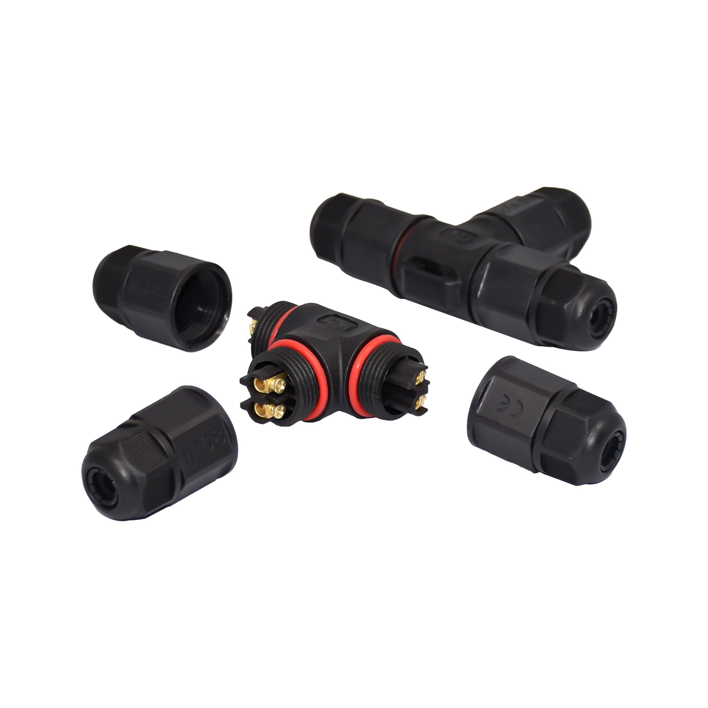 M20 2 PIN Outdoor IP67 T Type Waterproof Power Cable Connector 2 Pin To Dual 2 Pin
