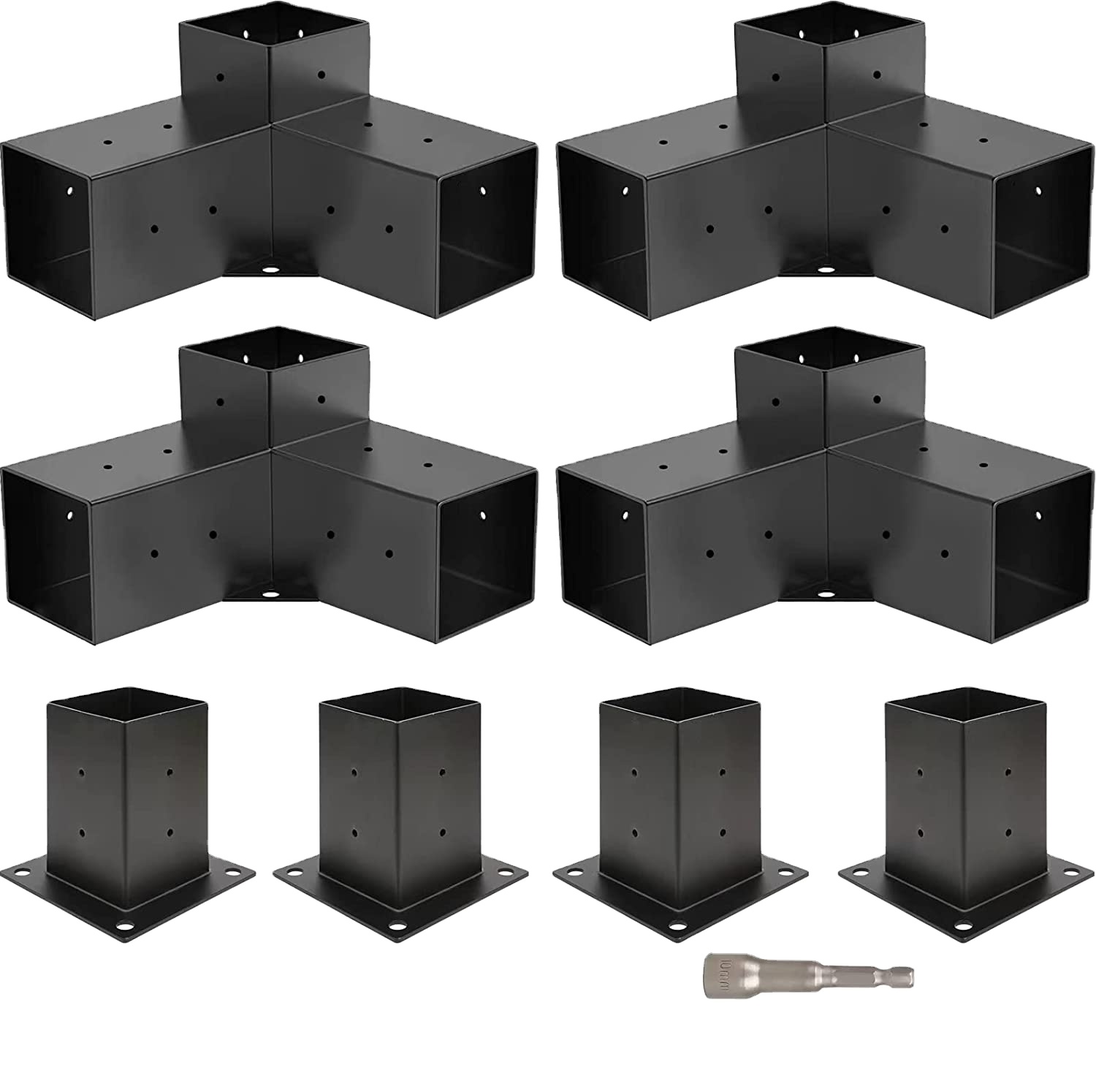 Wood Construction Black Electrophoretic Paint Spraying Metal Hardware Kit Pergola Extension Frame Corner Brackets