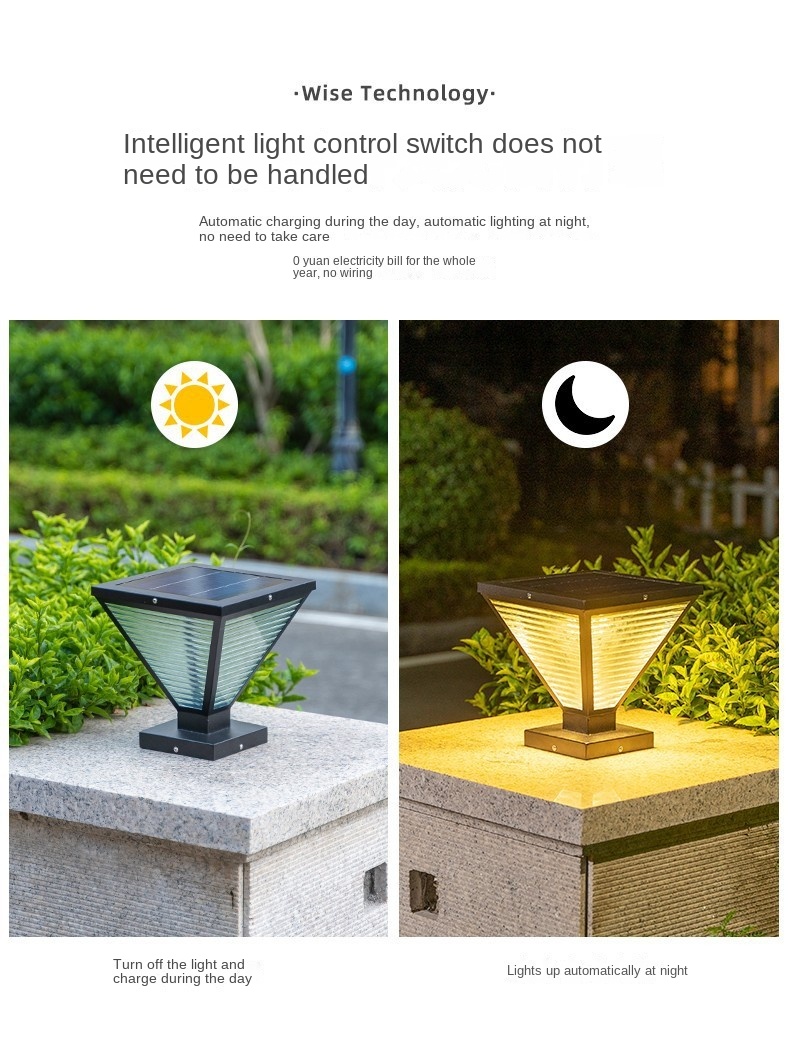 Durable Led Solar Powered Pillar Light Waterproof Electric Lamp Post for Outdoor Column