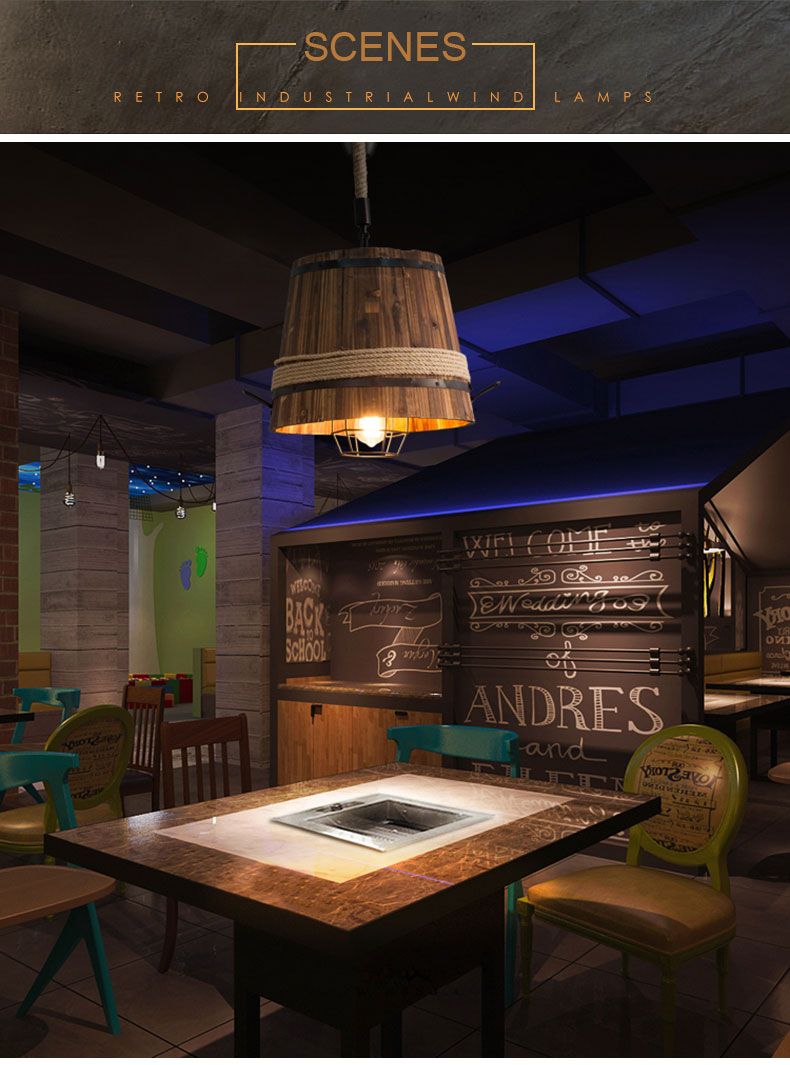 American Retro Wood Barrel Chandelier Restaurant Dining Room Pendant Lamps(WH-VP-215)