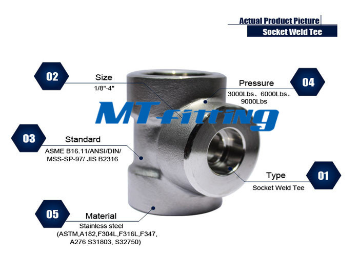 F11/F22 ASTM A182 Socket Welded Tee For Electric Power ASME B16.11