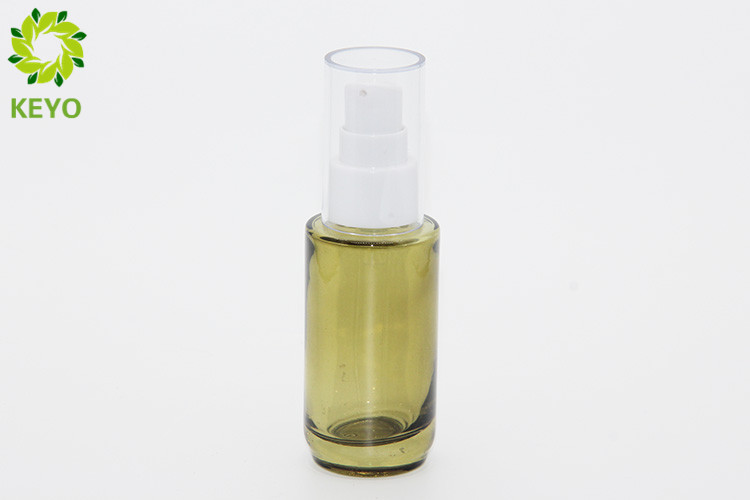 30ml Green Glass Foundation Bottle Round Shape With White Plastic Pump Cap