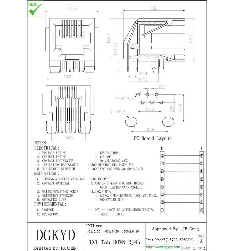 Single Port Unshield 6 Pin 6 Contact Rj 12 Phone Jack With Panel Stop