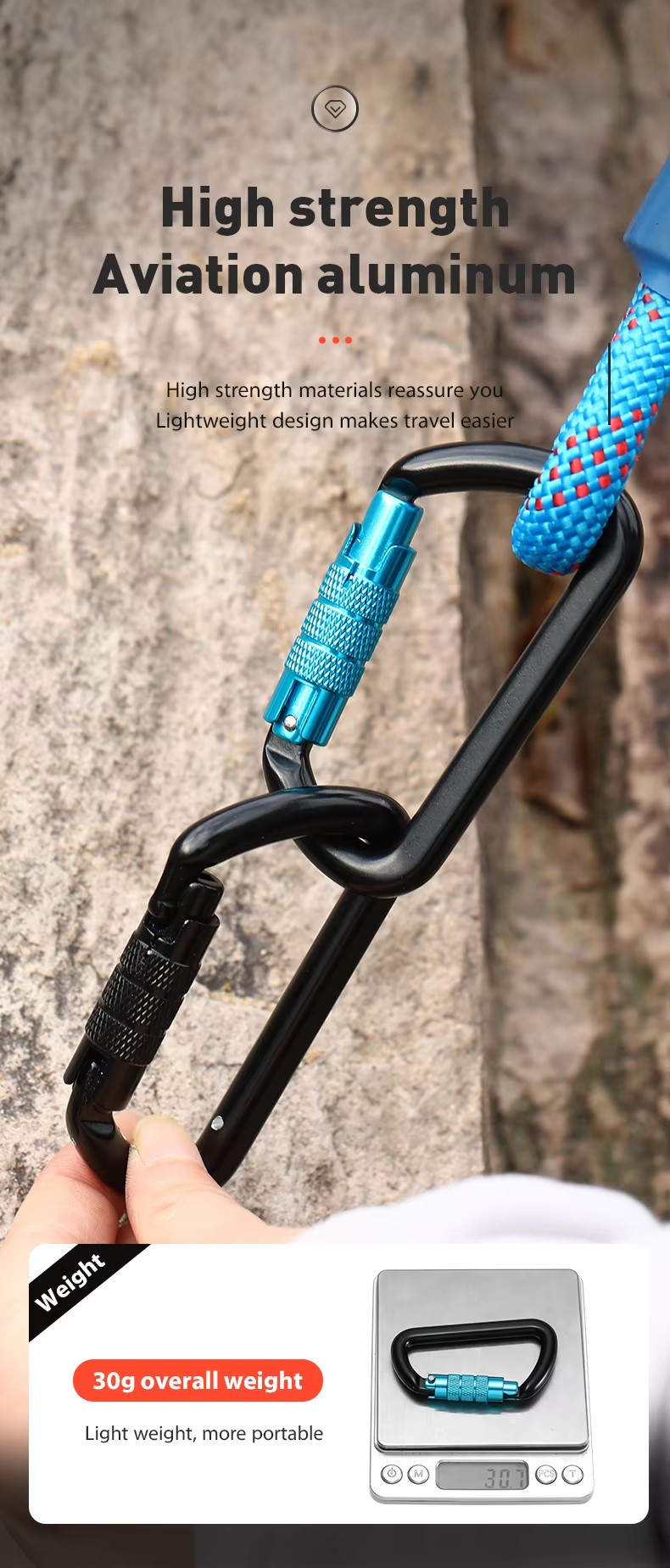 25kN Hammock Aluminum 0 Shape Carabiners for Camping and Outdoor Snap Hook