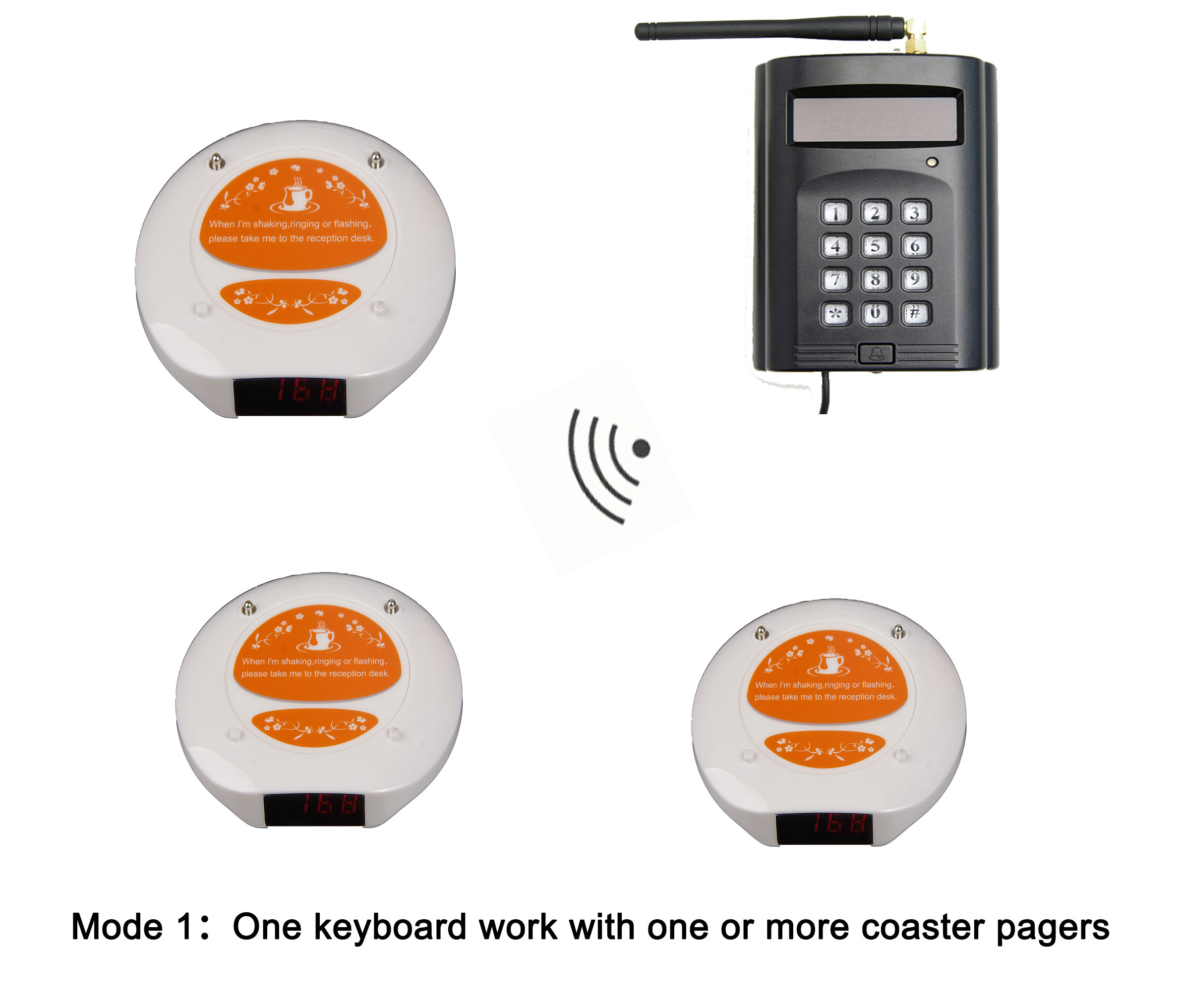 wireless high quality CE certificated food taking coaster pager with 433.92MHZ