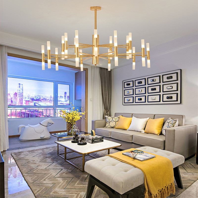 JYLINGHTING Modern Simple Copper Chandelier Metal Hanging Lighting For Home Decor Hotel Restaurant Salon Ceiling Installation Modern Pendant Light