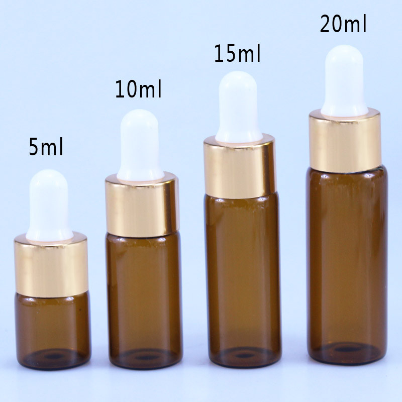 Cosmetics 10ml 15ml 20ml Brown Glass Dropper Bottle For Essential Oil
