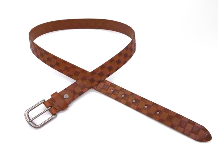 Embossed One Piece Full Grain Leather Belt With Alloy Buckle