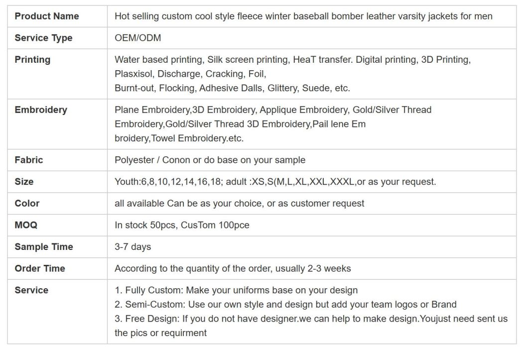 Hot Selling Custom Cool Style Fleece Winter Baseball Bomber Leather Varsity Jackets for Men
