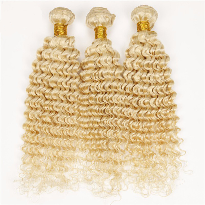 Strong double weft no shedding no tangle deep wave remy brazilian human hair blonde