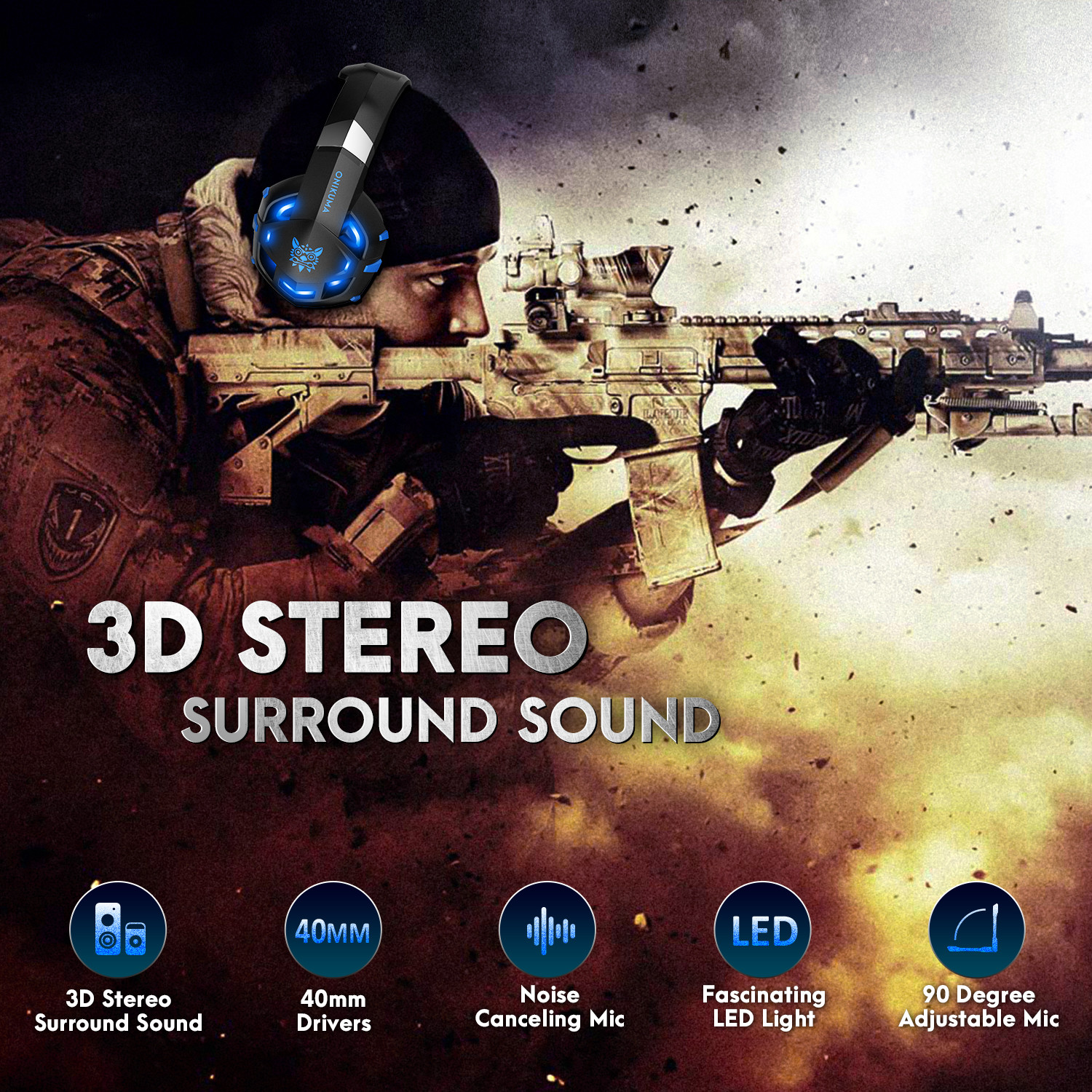 ABS PC 100mA Noise Cancelling Gaming Headphones Onikuma K2 Pro Fcc