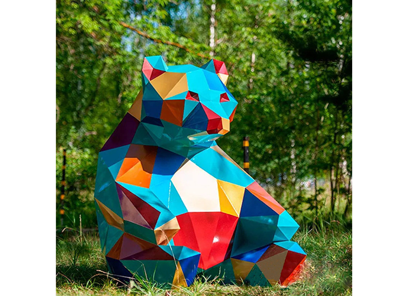 Contemporary Garden Decoration Colorful Stainless Steel Squirrel Sculpture