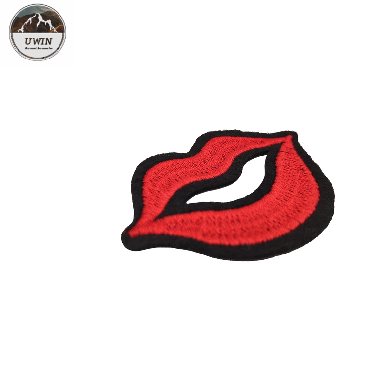 Sexy Red Lips Sew On Embroidered Patches / Custom Sew On Badges Eco Friendly