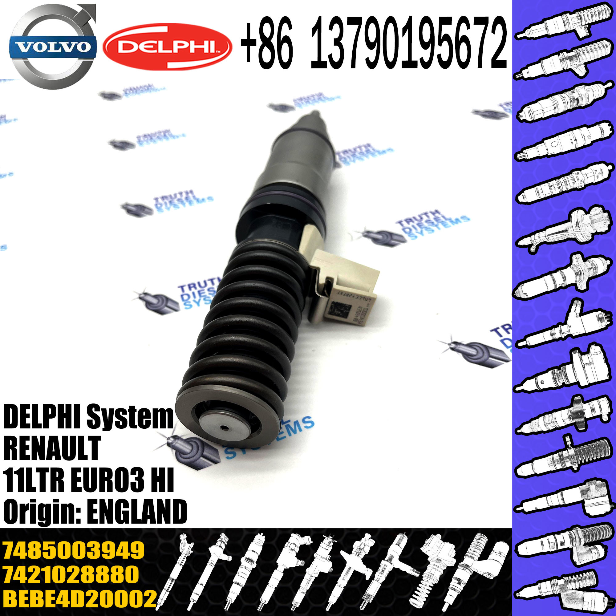 Diesel Fuel Injector 20555521 7421028880 7421644598 7485003042 7485003949 for VOL 11LTR EURO3 HI