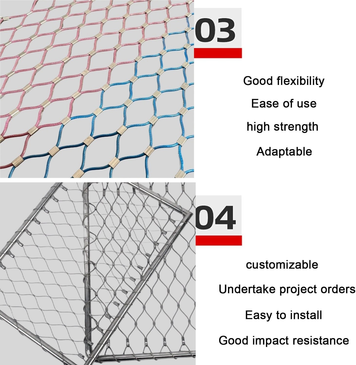 Reusable Knotted Stainless Steel Wire Rope Mesh Netting For Zoo Safety Net