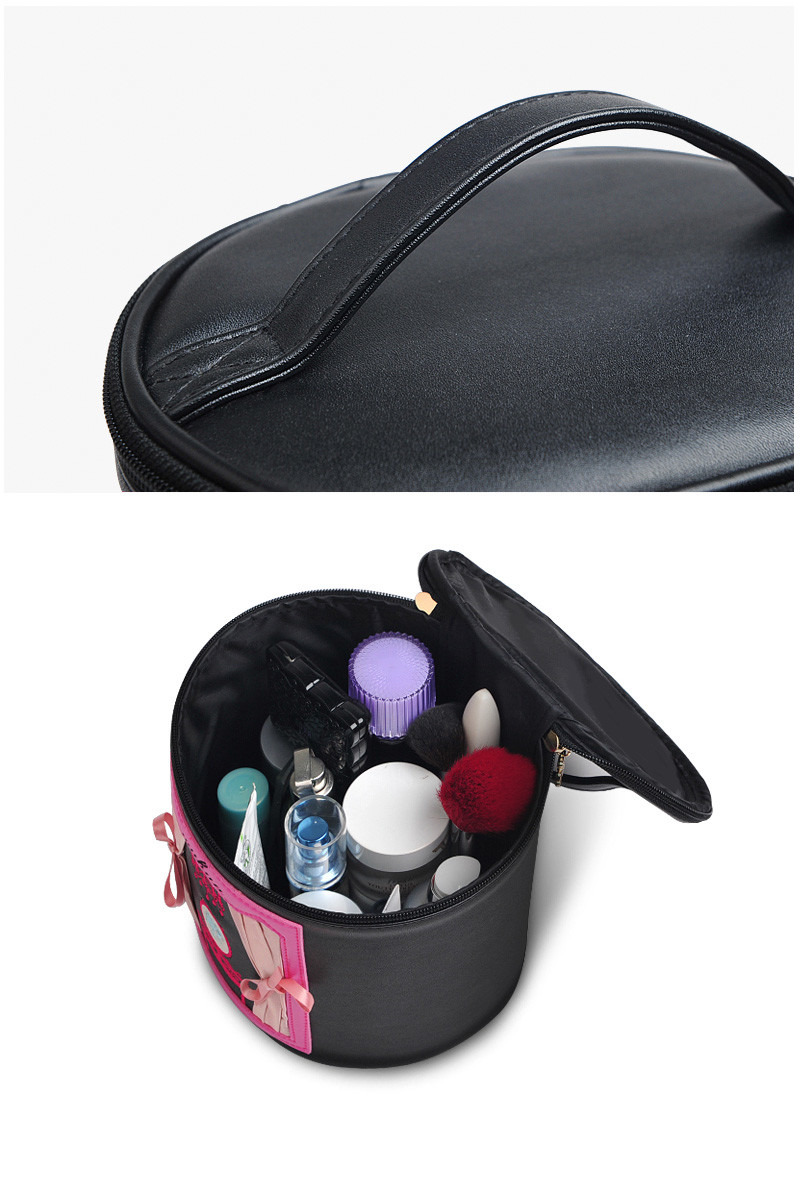 Lady Waterproof Barrel Shaped Cylinder PU Cosmetic Bag