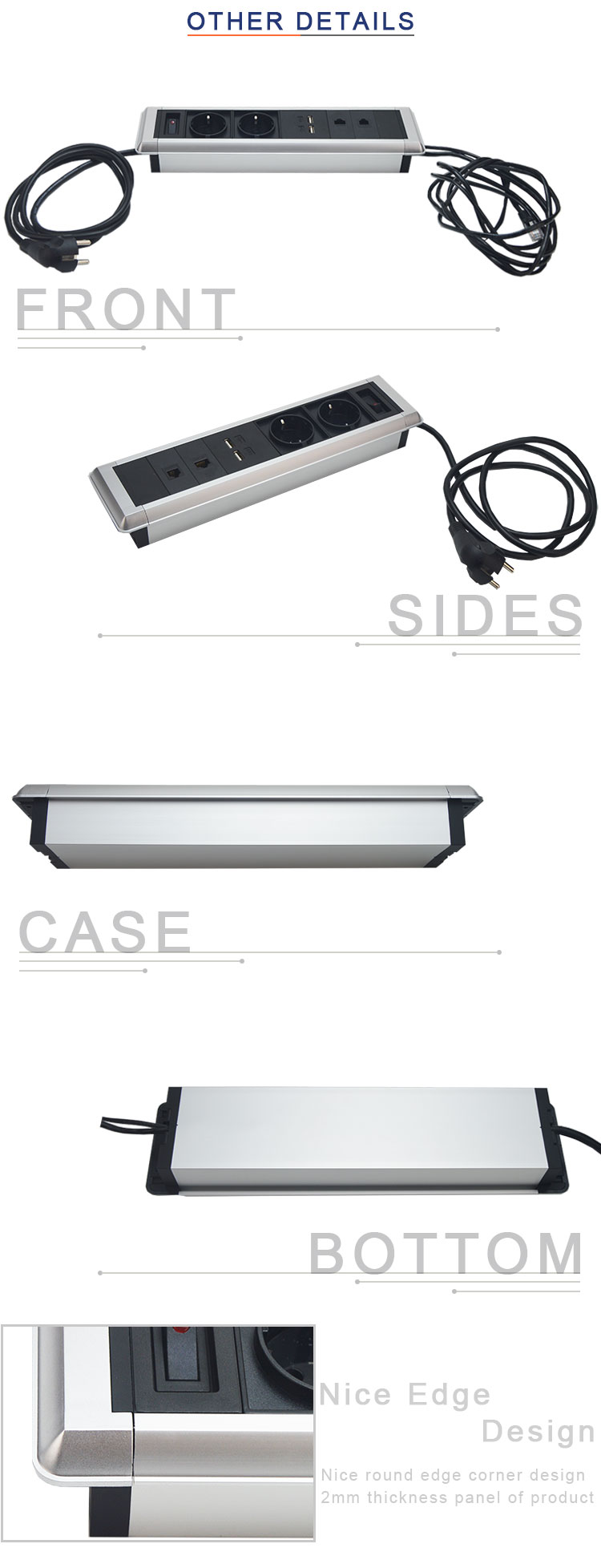 Aluminum alloy flush mount conference table socket box for office