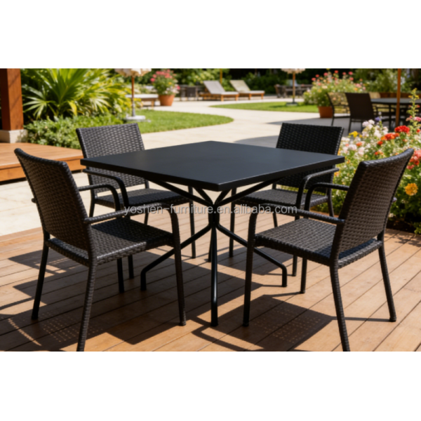 31inch Solid Rectangular All-Weather Aluminum Outdoor Table with Geometric Leg Design for Hotel Resort