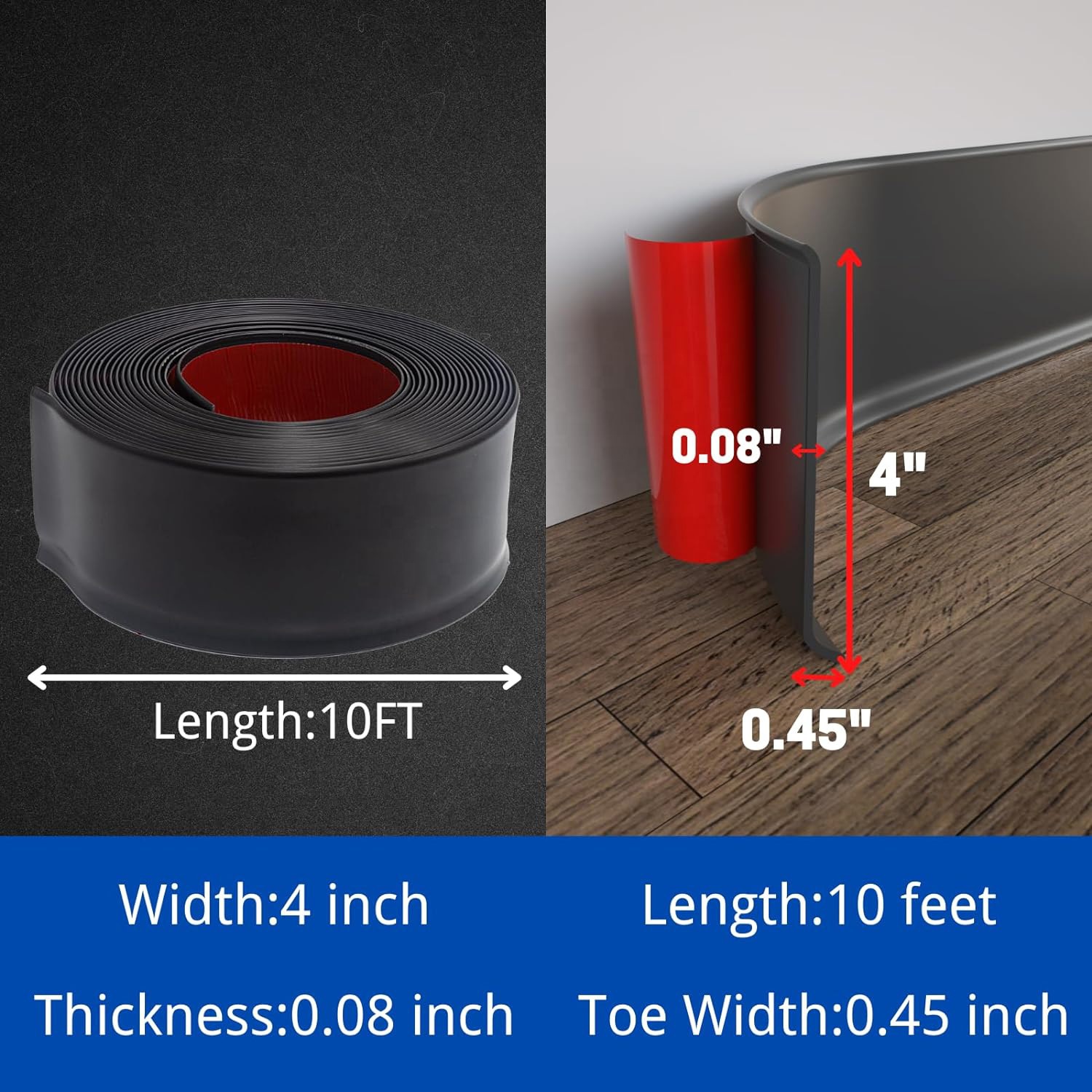 Timeless Classic 4" Flexible Vinyl Wall Base Rubber Cove Base PVC Skirting Trim Roll