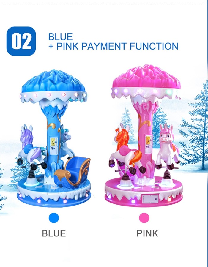Amusement Equipment Mini Carousel Ride Coin Operated Ice And Snow 3 Players