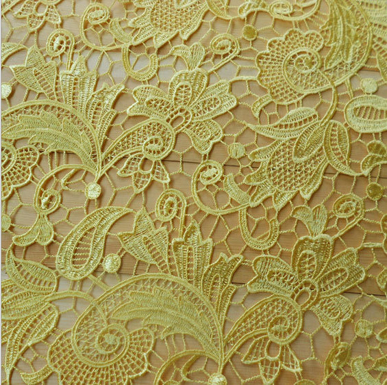 Polyester +Milk Silk Water Soluble Embroidery Fabric with Yellow Color