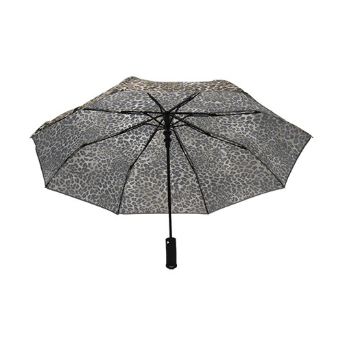 Auto Open Manual Close 3 Folding Leopard Print Umbrella With 8mm Metal Shaft