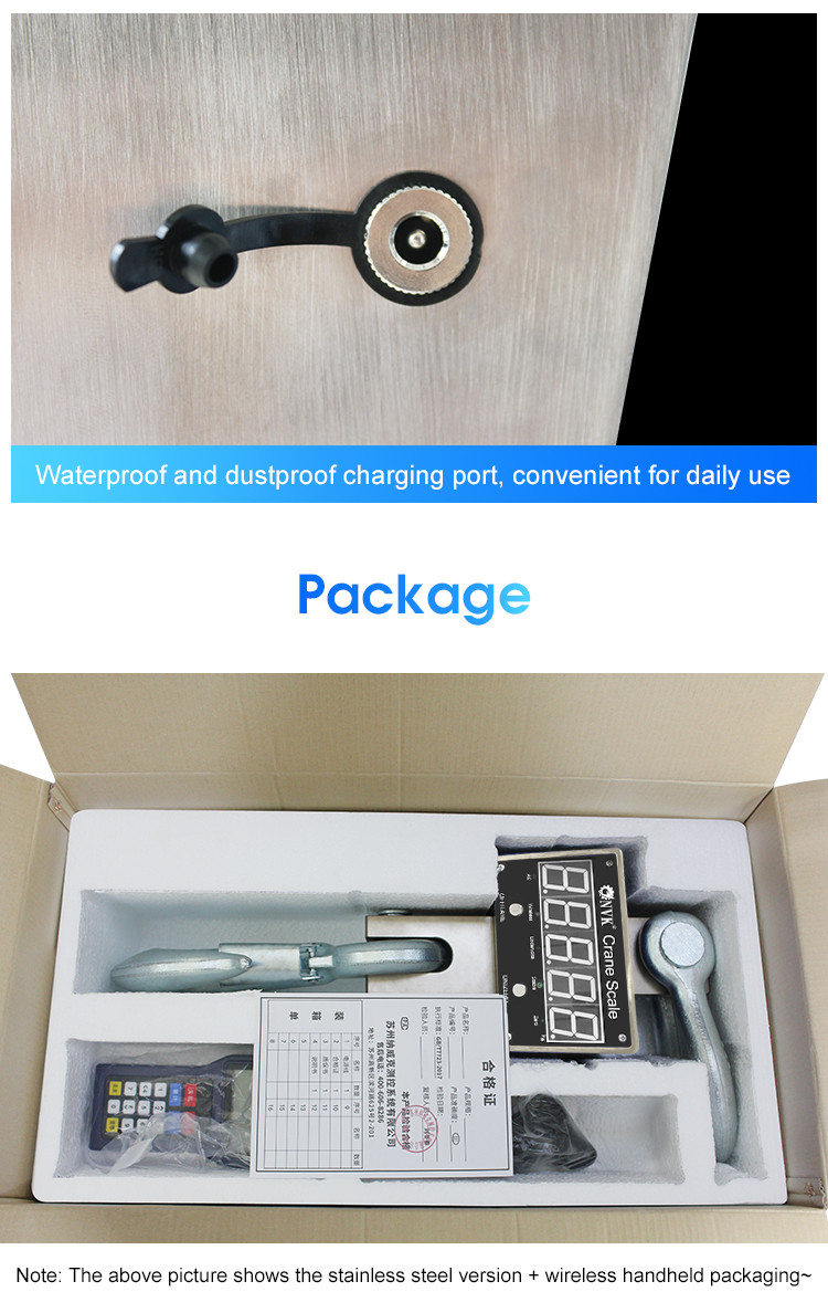 1/2/3/5/10T Industrial Remote Stainless Steel Crane Scale Hook hanging Weighing Scale