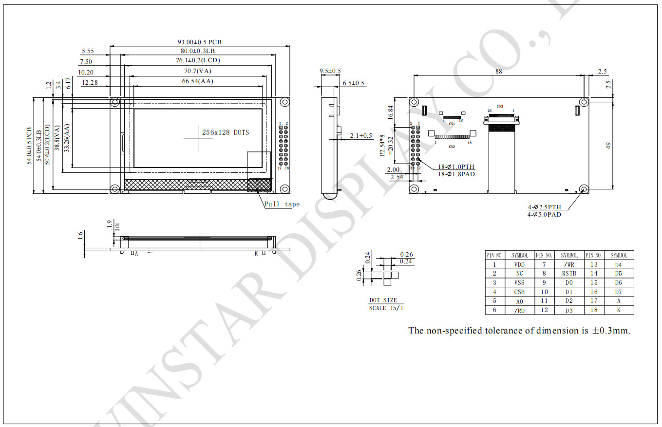 256*128 Wide Temperature Graphic LCD Module Winstar 100% Replace Industrial Display