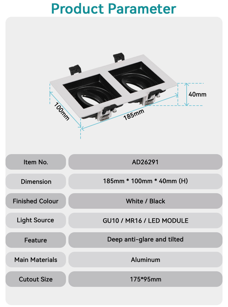 Dual-head GU10 MR16 Commercial Adjustable Recessed Spotlight Downlight Frame