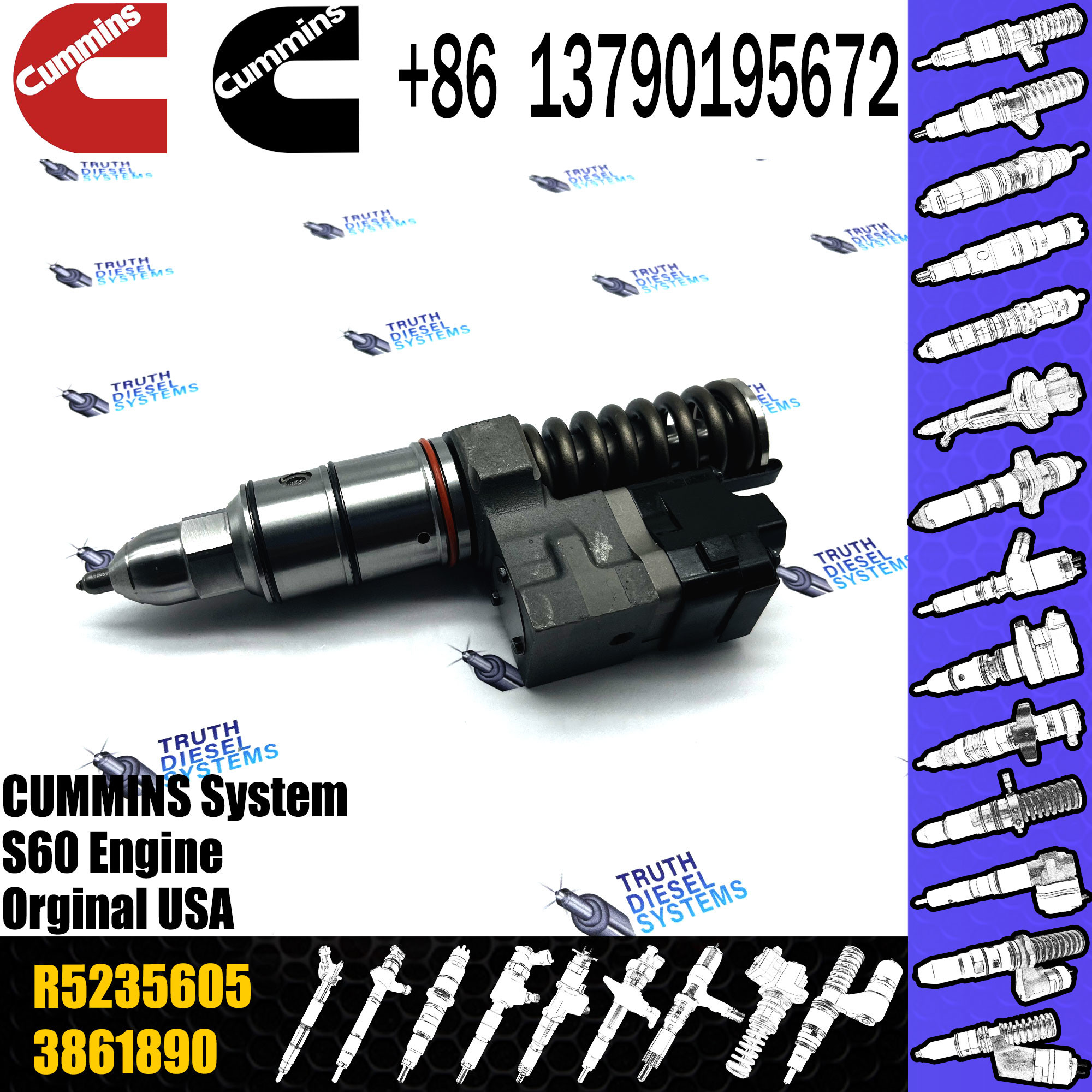 Common Rail Injector R5235605 R5235550 R5235575 R5235580 R5235600 For DETROIT S50 S60 12.7 Diesel Engine 6067GU40 DDEC
