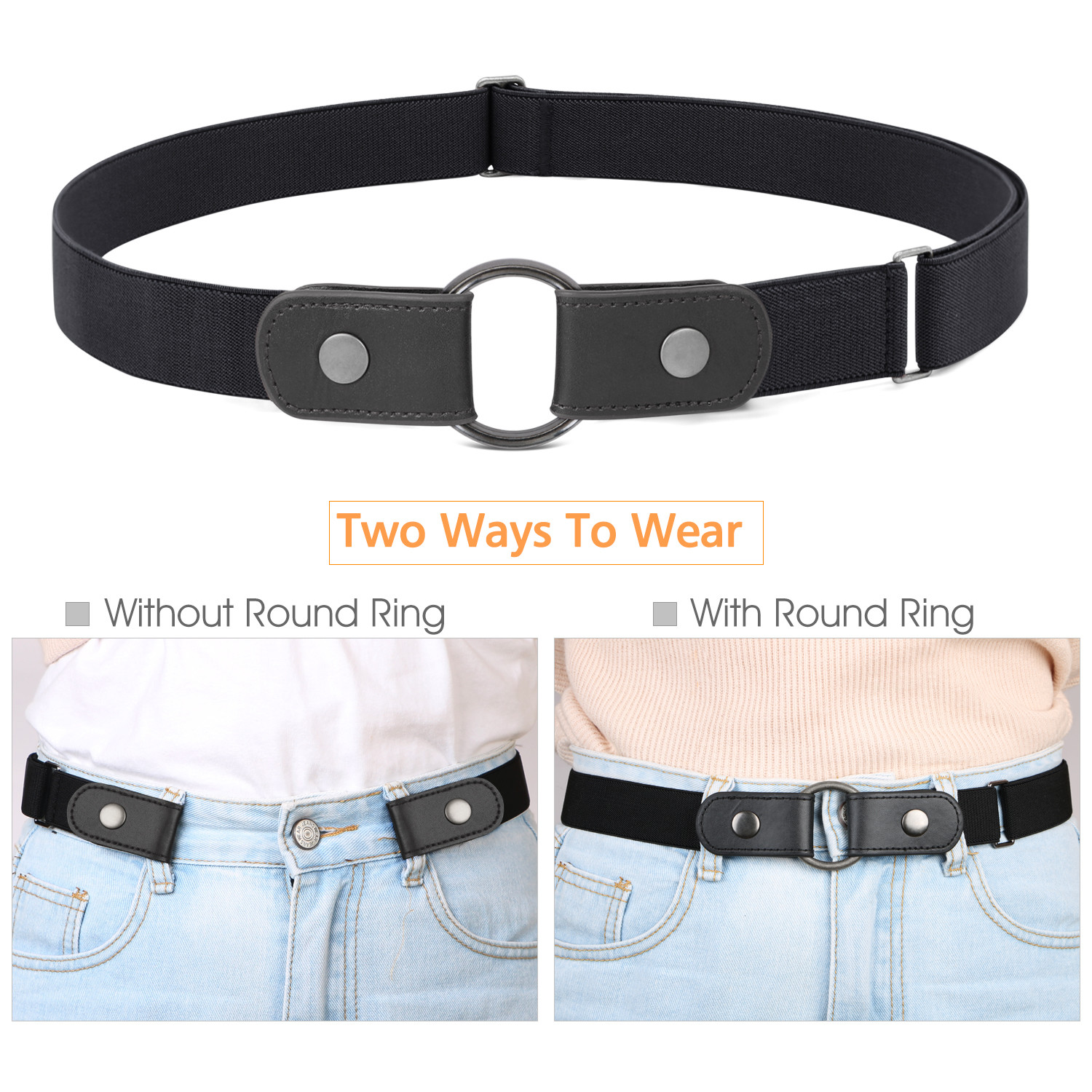 Stretch Women Elastic Belts 46cm No Buckle Belt O Buckle