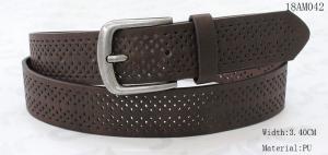 China Punching Patterns Brown Leather Belt , 3.40cm Width Antic Silver Buckle Brown Belts For Jeans on sale