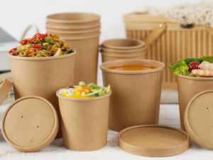 Quality 16oz Disposable Safe Material Kraft Paper Soup Cups Soup Tubs With Lids for sale