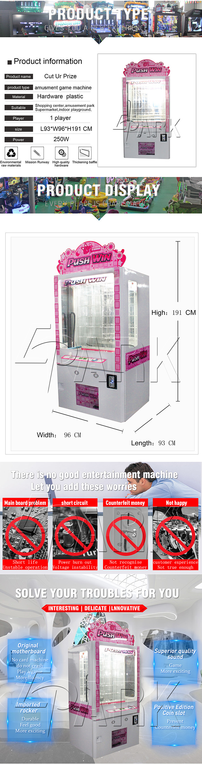 Shopping Mall Redemption Game Machine Coin Operated Push Toy Game