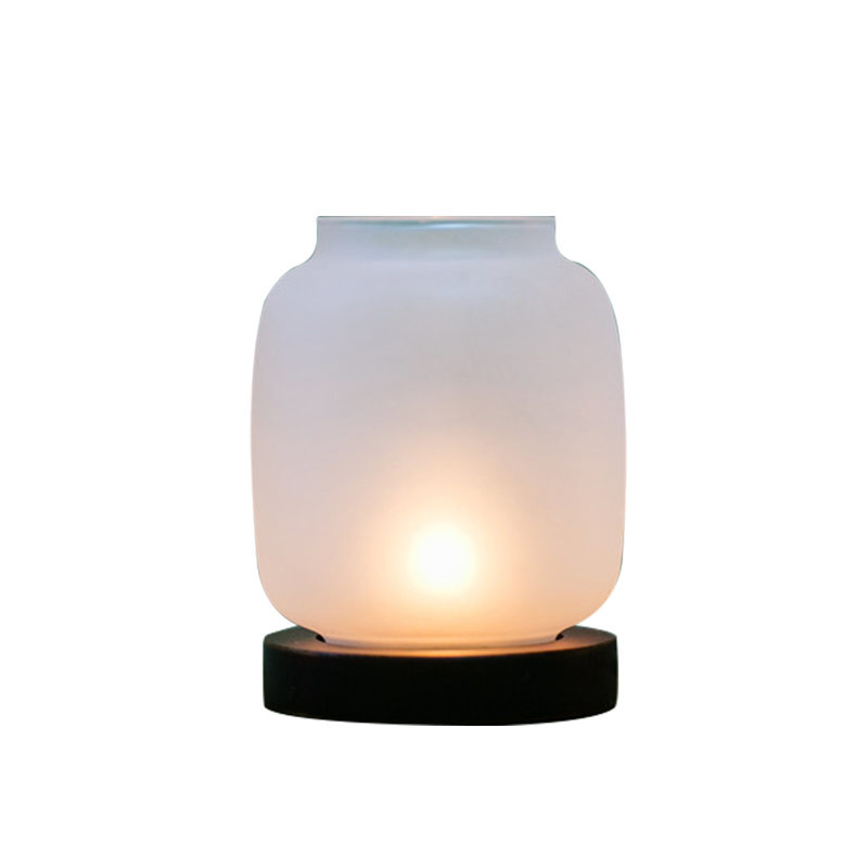 Lantern Shaped Frosted Transparent Glass Candlestick With Aluminum Cap