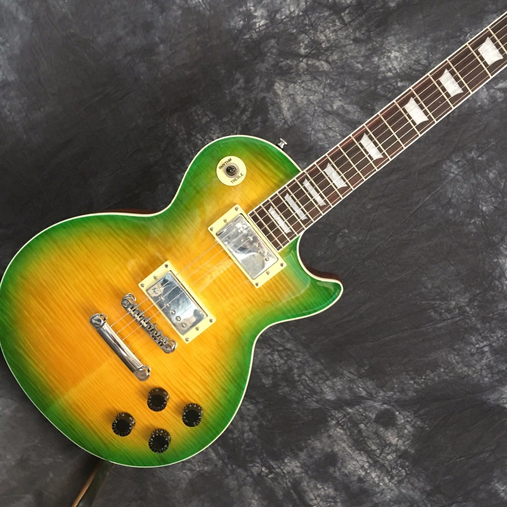 LP Custom Electric Guitar, Head and Body with Flaming Maple top