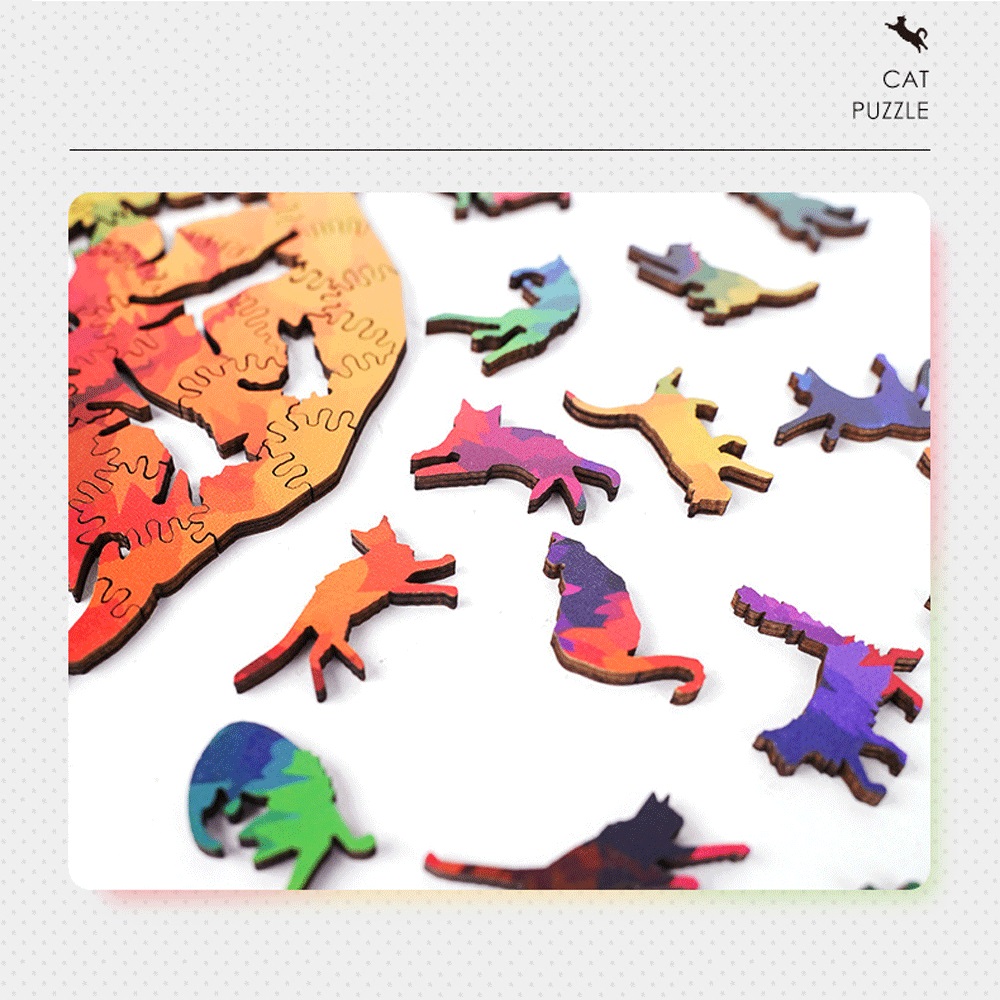 Rainbow Cat Discomforts Cat Alien Unisex Wooden Puzzle for Adults Perfect Birthday Gift