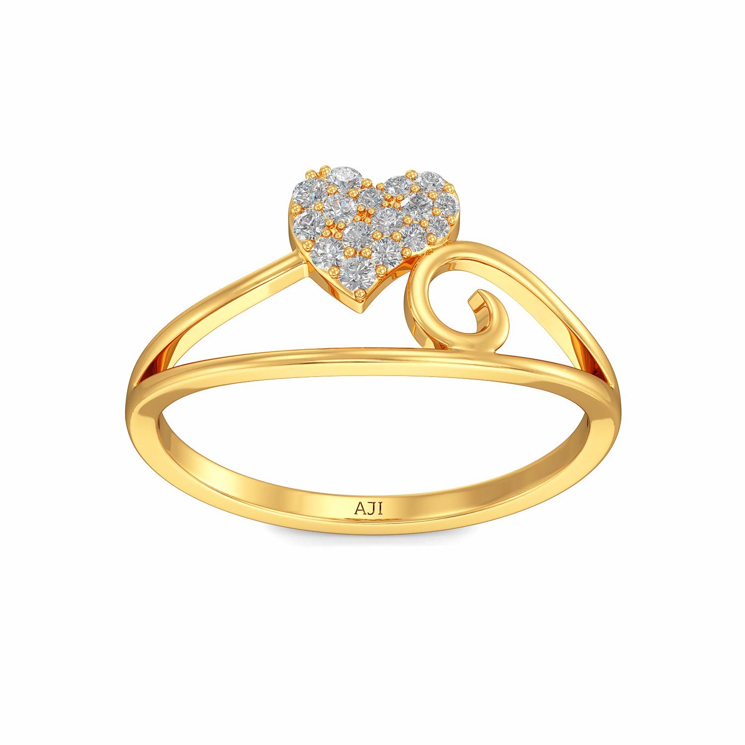 Joyalukkas 9K Yellow Gold Ring , Girls Heart Diamond Engagement Ring