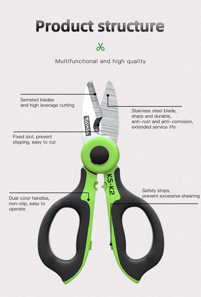KS-K2 Fiber Optic Kevlar Cutter Stainless Steel Blade Fast Crimping Scissor Cleaver