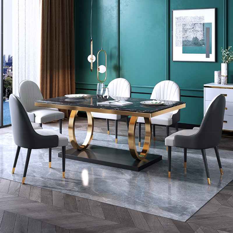 Stainless Steel Marble Dining Table Chair Sets With Velvet / PU Seat