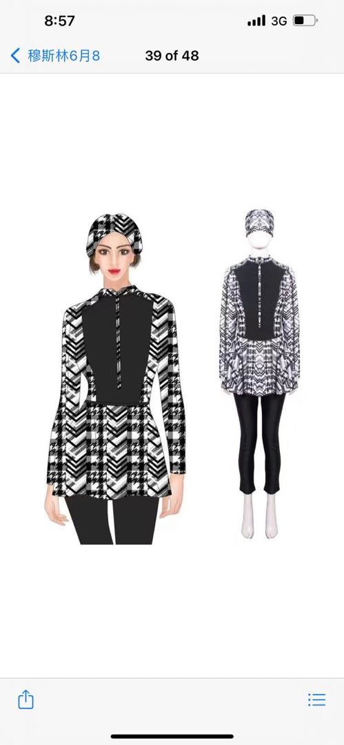 Digital Print Muslim Swimsuit Three Piece Islamic Burkini Swimsuit Polyamide With Cap Pant