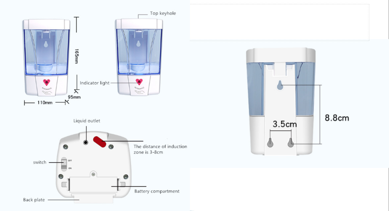Non Contact 6V 600ml Hand Sanitizer Machine For Public Places