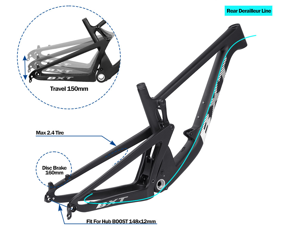 Travel 150mm Carbon Mountain Bike Frame Full Suspension VPP Technology
