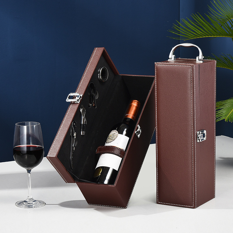 Waterproof Practical Leather Wine Gift Box , Thickened Single Wooden Wine Box
