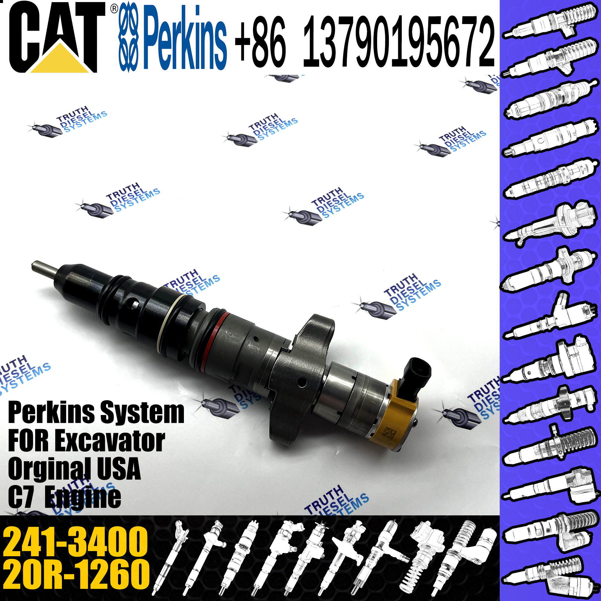 GAMEN Brand New Diesel Fuel Injector 20R-1260 241-3400 For Excavator C7 Engine