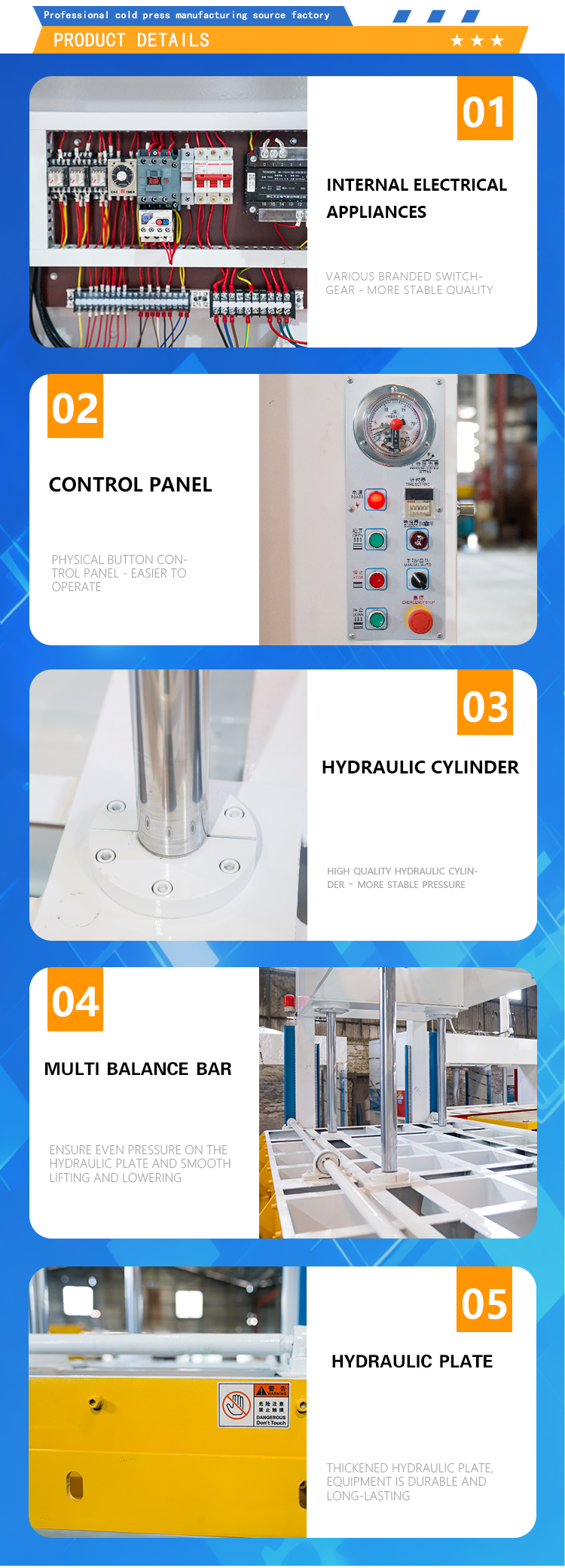 50t customized 8-cylinder cold press machine for producing various building categories such as carbon fiber soundproof stainless steel doors
