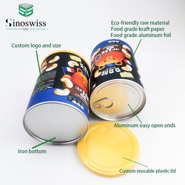 Customized Logo Eco Friendly Paper Tube Cans For Dry Food Storage And Gift Packaging