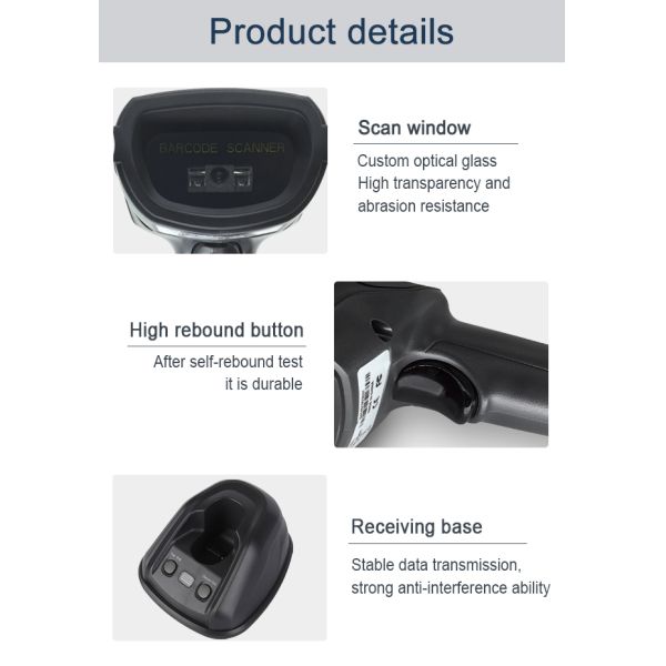 Handheld DS2278 Similar Cordless Screen 1D 2D Barcode Scanner 1D Laser USB Barcode Scanner for Supermarket