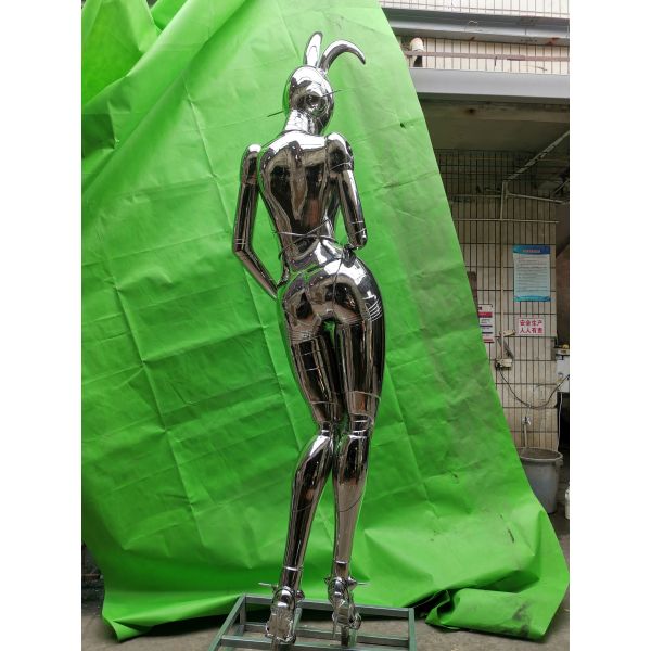 Customized Stainless Steel Sculpture Mirror Abstract Mechanical Large Rabbit Sculpture